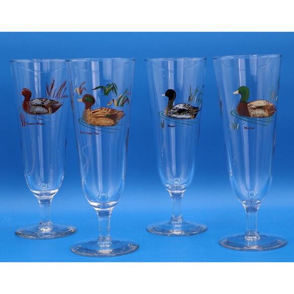 Vintage Culver Glass Sportsman Game Duck Pilsner Tall Glasses Set Of 4.*Pre-Owne - Picture 1 of 14